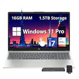 HP - 15.6'' FHD IPS Touchscreen Laptop,Intel i7-1255U,16GB DDR4 RAM,512GB SSD+1TB Docking Station Set,Win 11 Pro - Silver