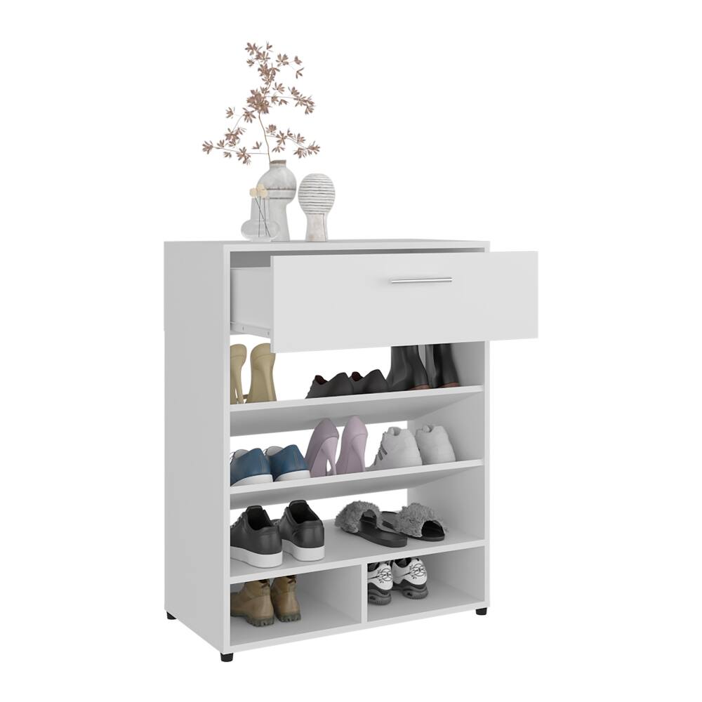Alt View 3. Loheer - Loheer White 3-Tier Shoe Rack with Top Drawer MDF Wood - White.