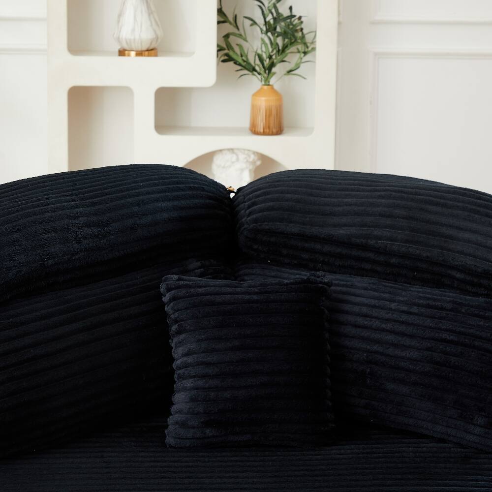 Alt View 2. Loheer - Loheer 53-Inch Modern Modular Sofa Single-Seater Lounge Chair Pentagonal Corduroy Sofa with Enveloping Pillow - Black.