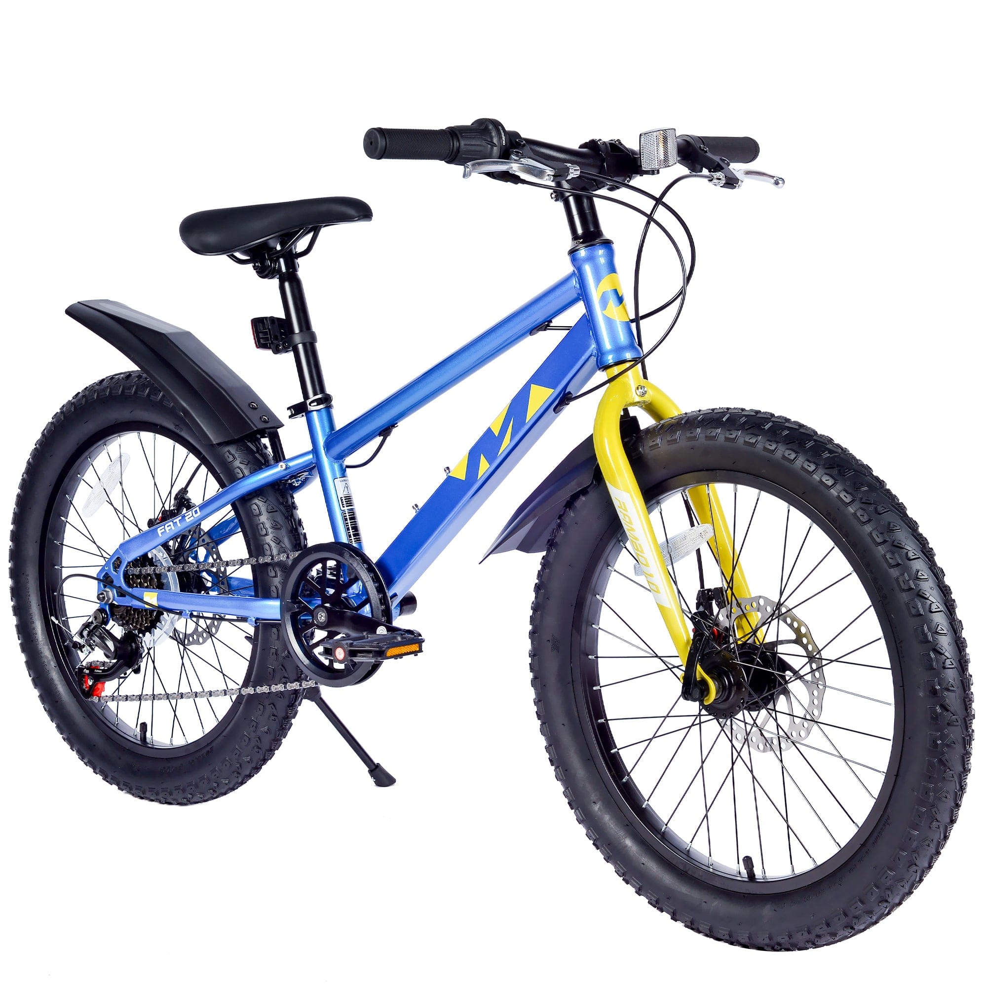 BreeBe - 20 Inch Kids Fat Tire Mountain Bike, Boys & Girls 5+, Dual Disc Brakes, Shimano 7-Speed, Beach & Snow Bike - Blue