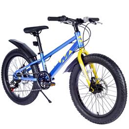 BreeBe - 20 Inch Kids Fat Tire Mountain Bike, Boys & Girls 5+, Dual Disc Brakes, Shimano 7-Speed, Beach & Snow Bike - Blue