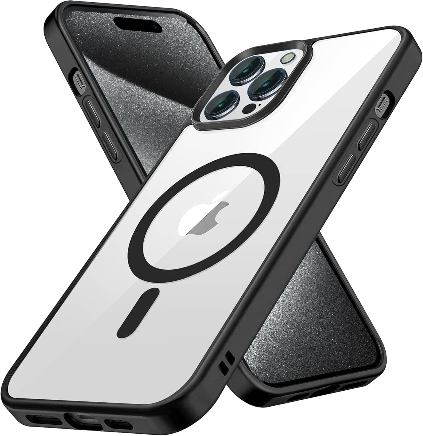 Entronix - Magnetic Case for iPhone 15 Pro Max - Clear Matte Soft Frame with MagSafe Compatibility - Black