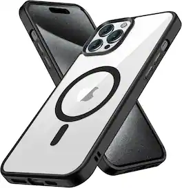 Entronix - Magnetic Case for iPhone 14 Pro Max - Clear Back with Soft Matte Frame - Black