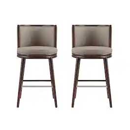 Manhattan Comfort - Evalyn Modern Wood Upholstered Barstool - Set of 2 - Taupe