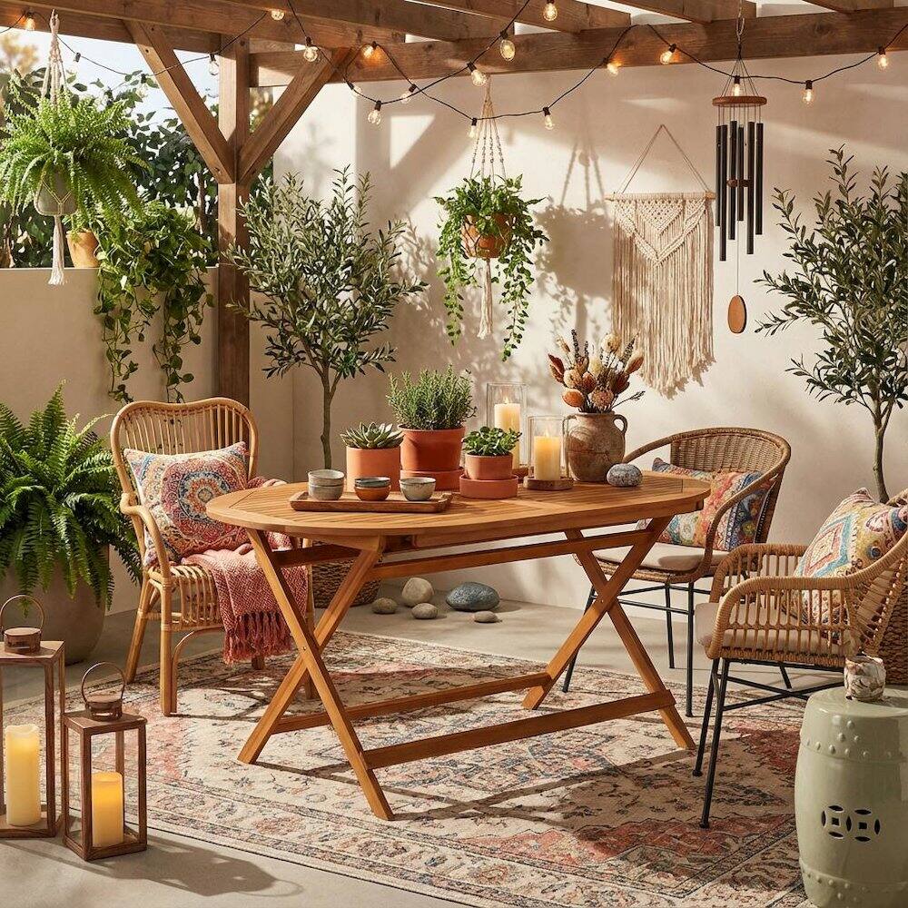 Alt View 2. Outdoor Escape - 7-Piece Warm-Tone Oil Patio Dining Set with Weatherproof Wood and 6 Chairs - Brown.