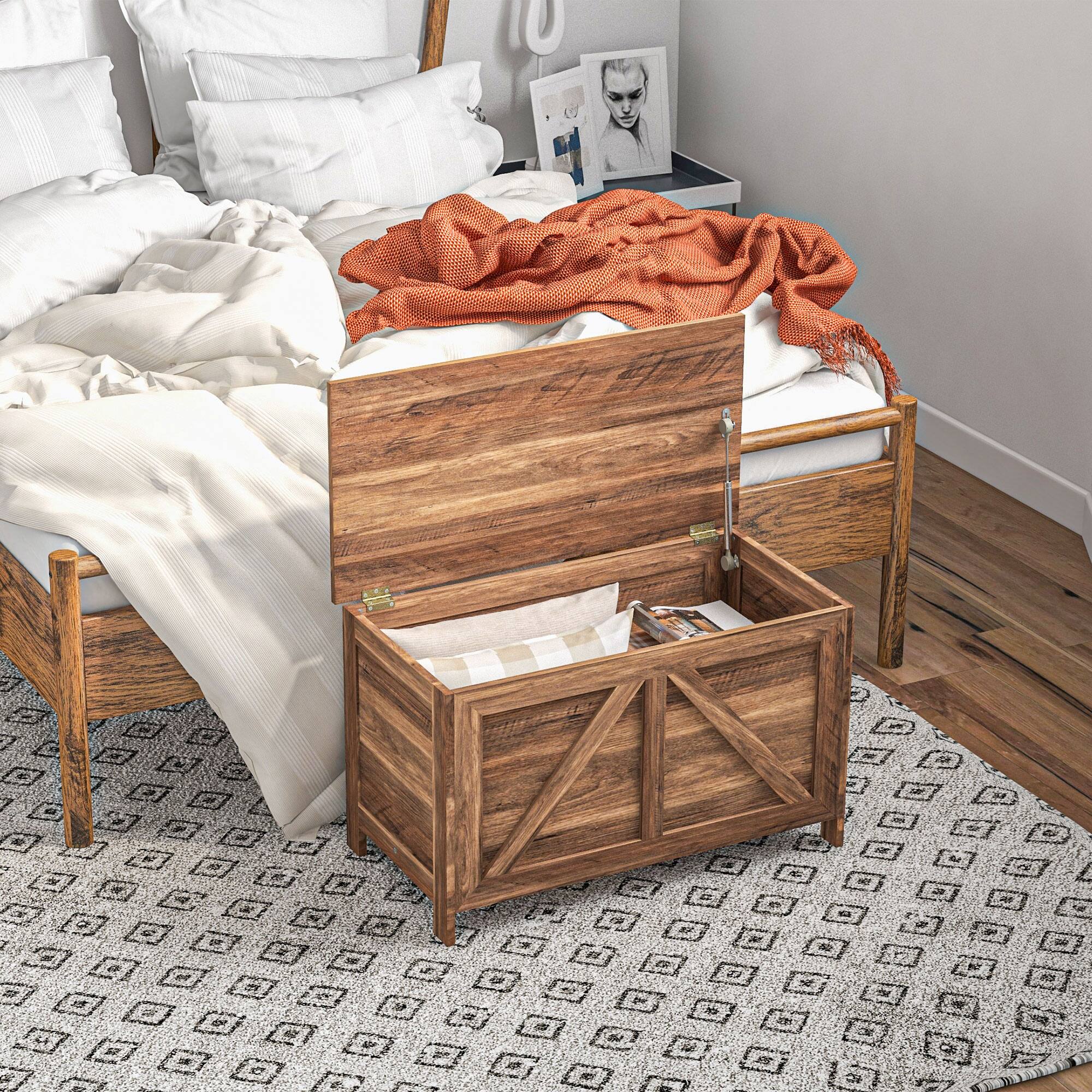 Alt View 1. Homcom - Chest, Farmhouse Lift Top Box Organizer with Safety Hinge, for Bedroom, Entryway, Living Room - Brown.