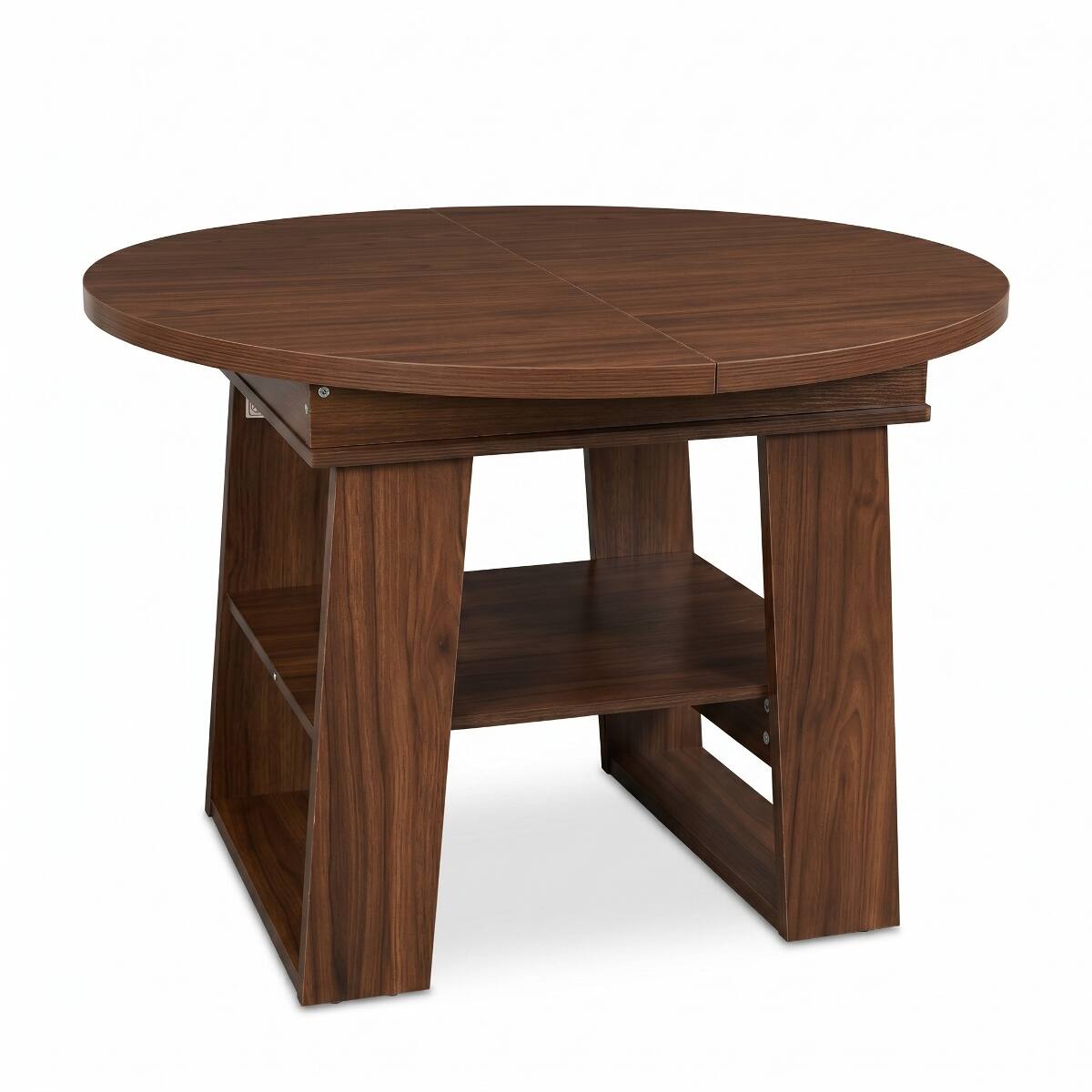 Alt View 3. Loheer - Loheer Extendable Round Dining Table, Walnut, Round-to-Oval Table for 4 to 6 People - Walnut.