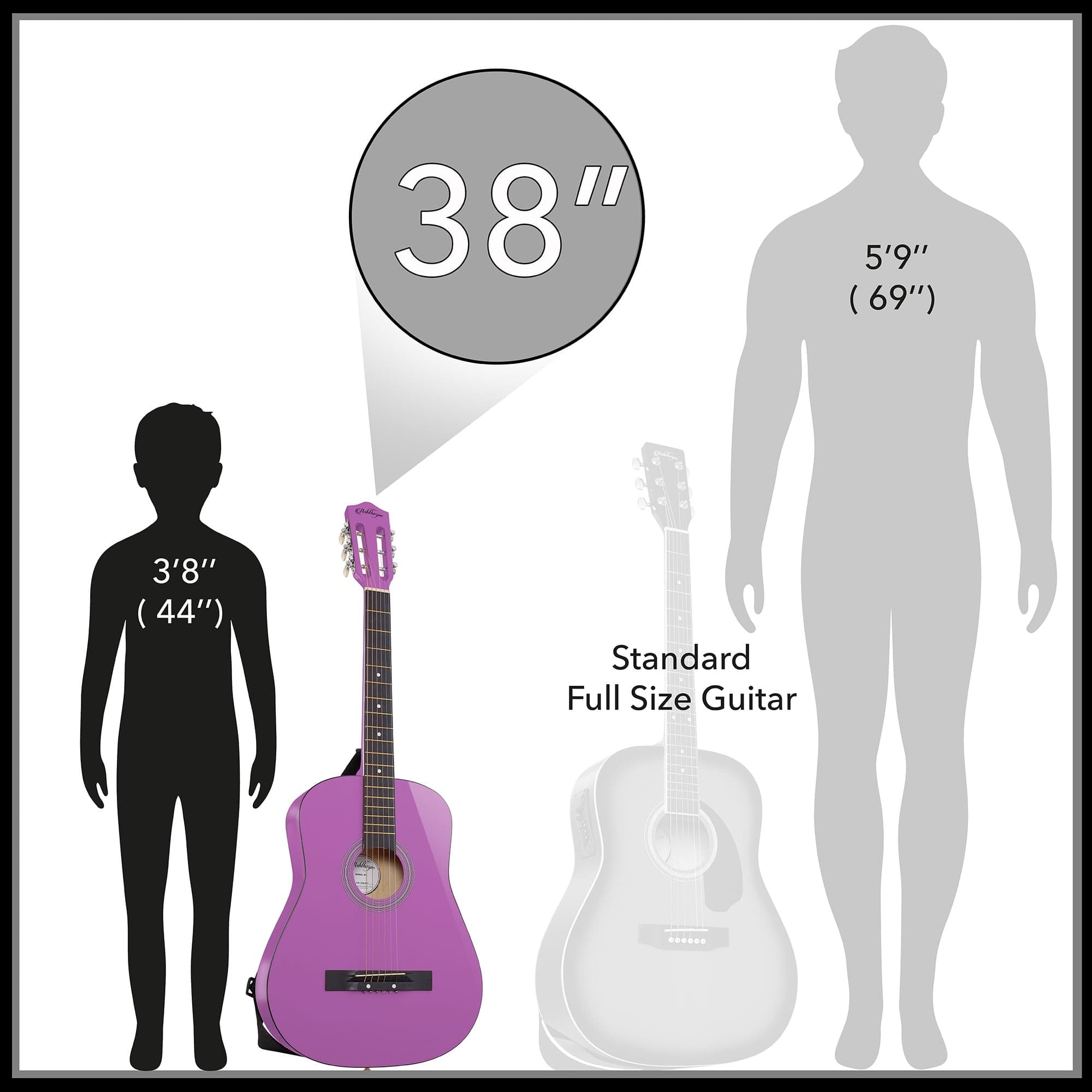 38"
3'8" (44")
5'9" (69")
Standard Full Size Guitar