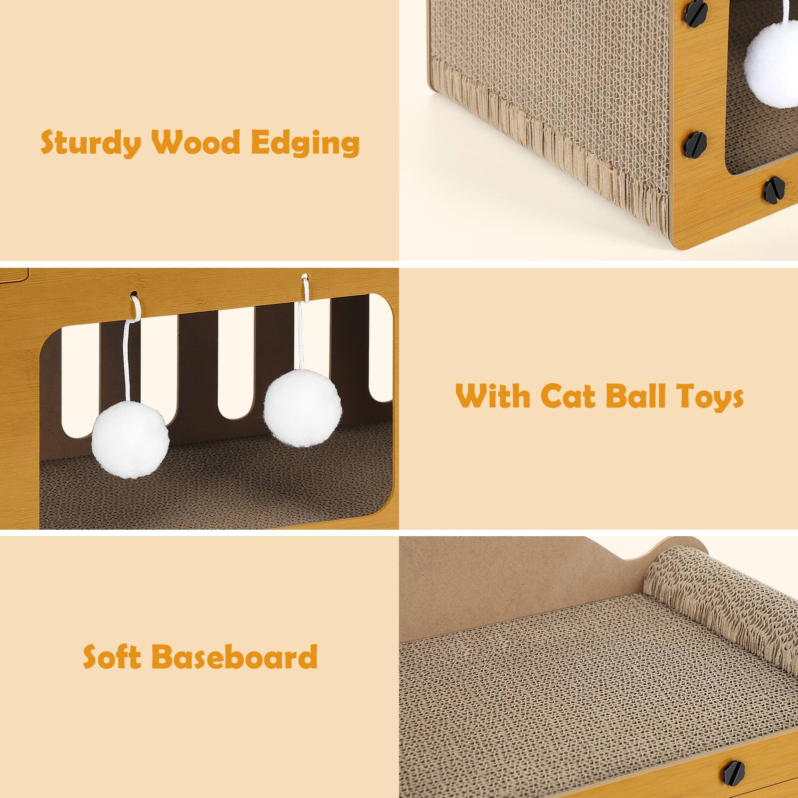 Sturdy Wood Edging  
With Cat Ball Toys  
Soft Baseboard