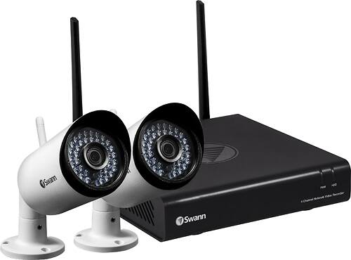 Swann - 4-Channel, 2-Camera Indoor/Outdoor Wireless 1080p 1Tb DVR Surveillance System - Black/White - Larger Front