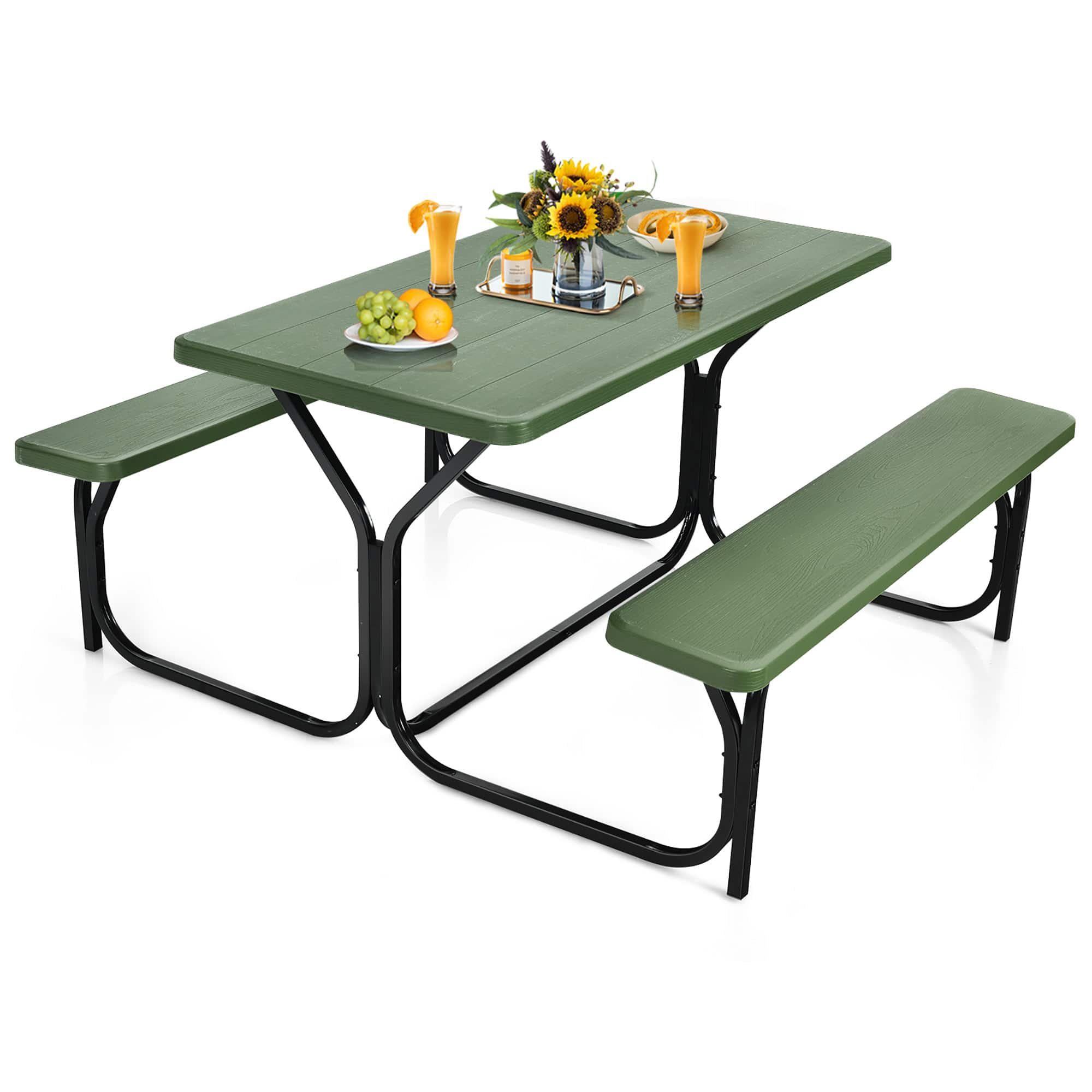 Gymax - Picnic Table Camping Picnic Bench Set Backyard Garden Patio Dining Party - Green