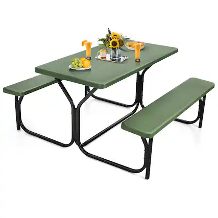 Front. Gymax - Gymax Picnic Table Camping Picnic Bench Set Backyard Garden Patio Dining Party Green - Green.