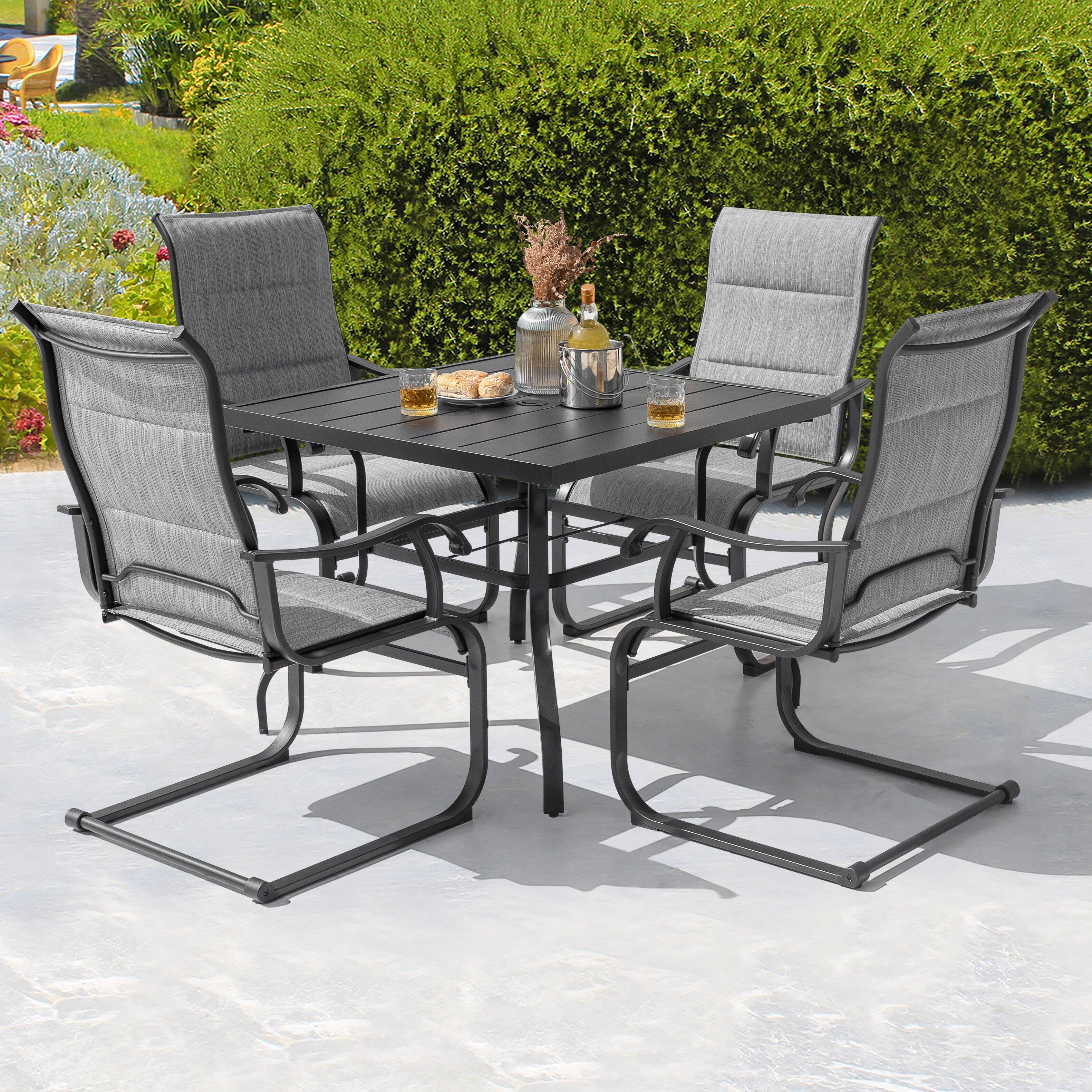 Back. Nuu Garden - Patio 5-Piece Dining Set, Premium Textilene Chairs, Square Iron Table - Gray.