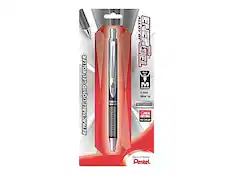 Sure, here is the corrected and grouped text from the image:
**Product Name:**
- RETRACTABLE LIQUID GEL ROLLER
**Brand:**
- Pentel
**Model:**
- ENERGEL
**Features:**
- 0.7mm Medium Tip
- Quick Drying
- No Smear
**Additional Information:**
- Made in Japan
**Packaging:**
- "Pentel" logo at the bottom
**Design:**
- Sleek and modern design
This text is organized to reflect the information presented on the packaging.