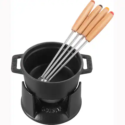 Front. Staub - Staub Cast Iron 0.25-qt Mini Chocolate Fondue Set - Matte Black - Matte Black.