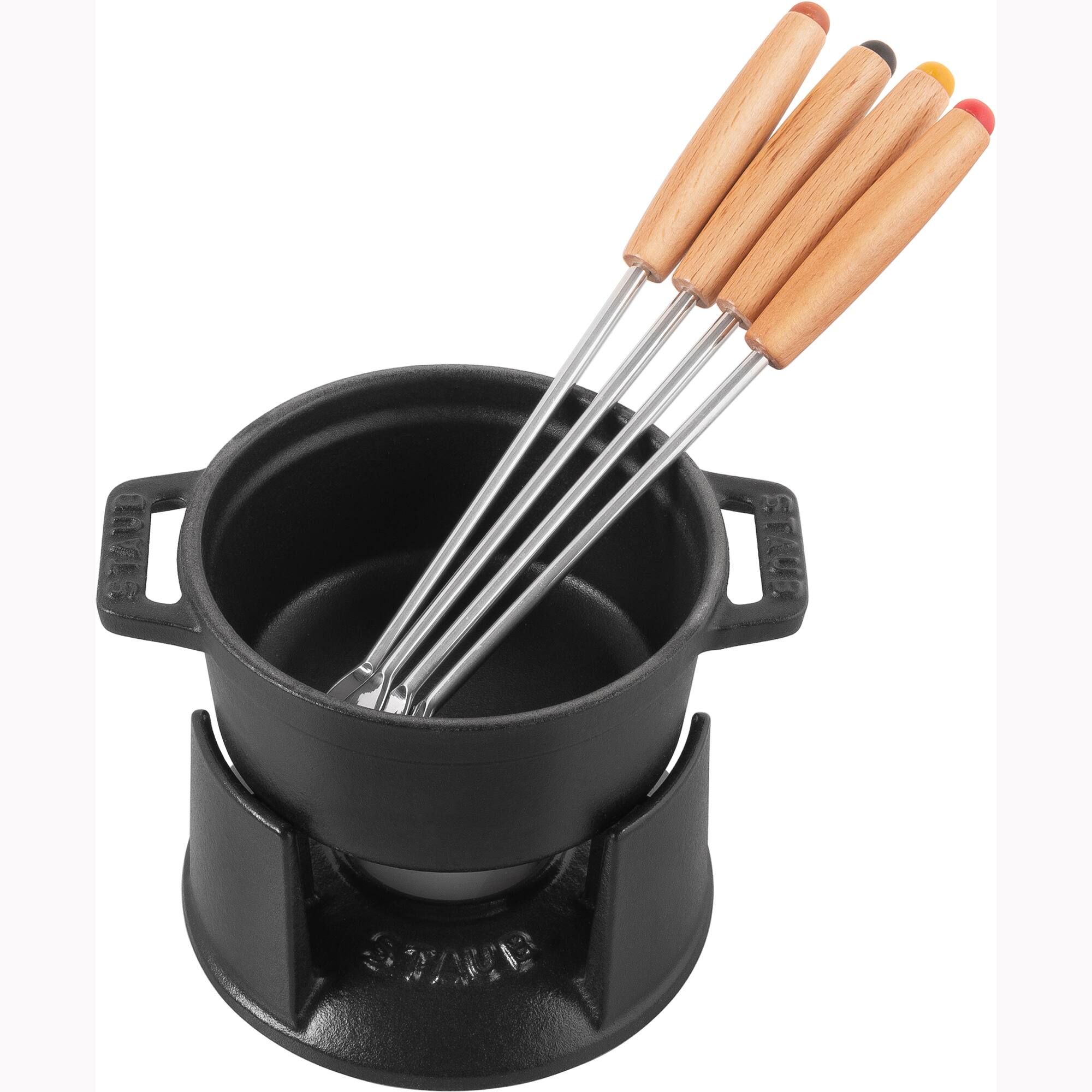 Front. Staub - Staub Cast Iron 0.25-qt Mini Chocolate Fondue Set - Matte Black - Matte Black.