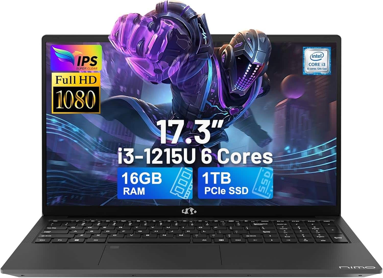 NIMO - 17.3" IPS FHD-Laptop Intel 6 Cores i3-1215U 16GB RAM 1TB SSD 4.4GHz - Gray
