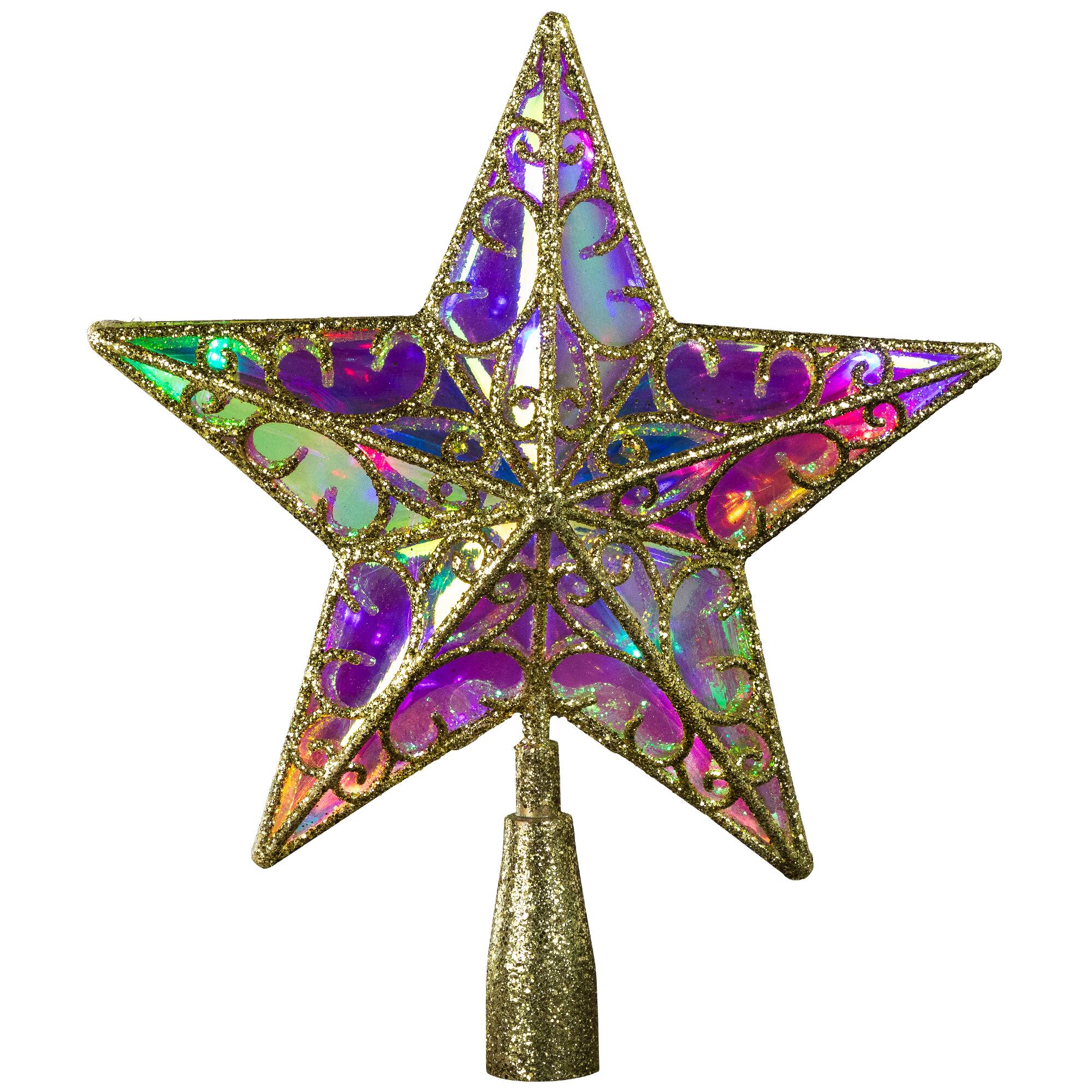Alt View 1. Northlight - LED Lighted Glittered Star Christmas Tree Topper - 10.5" - Iridescent - Multicolor Lights - Gold.