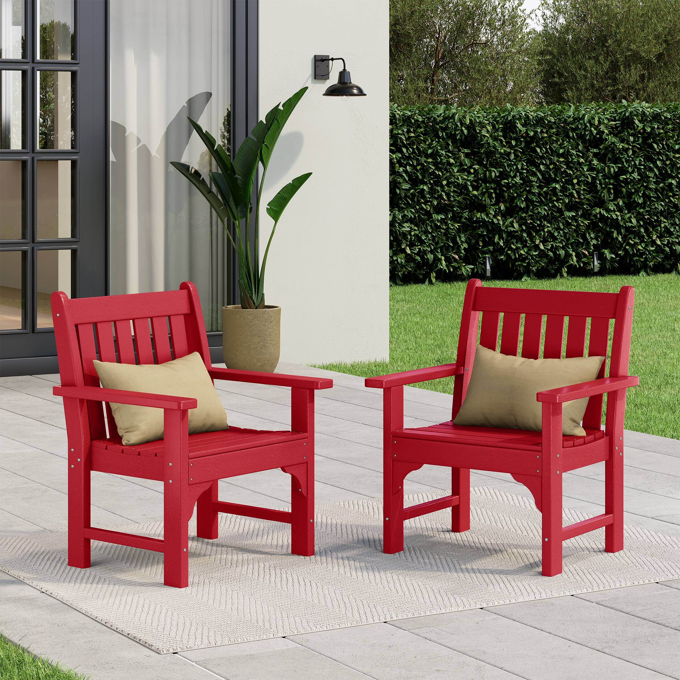 Angle. WestinTrends - WestinTrends Malibu Outdoor Patio HDPE Adirondack Dining Arm Chairs (Set of 2) - Red.