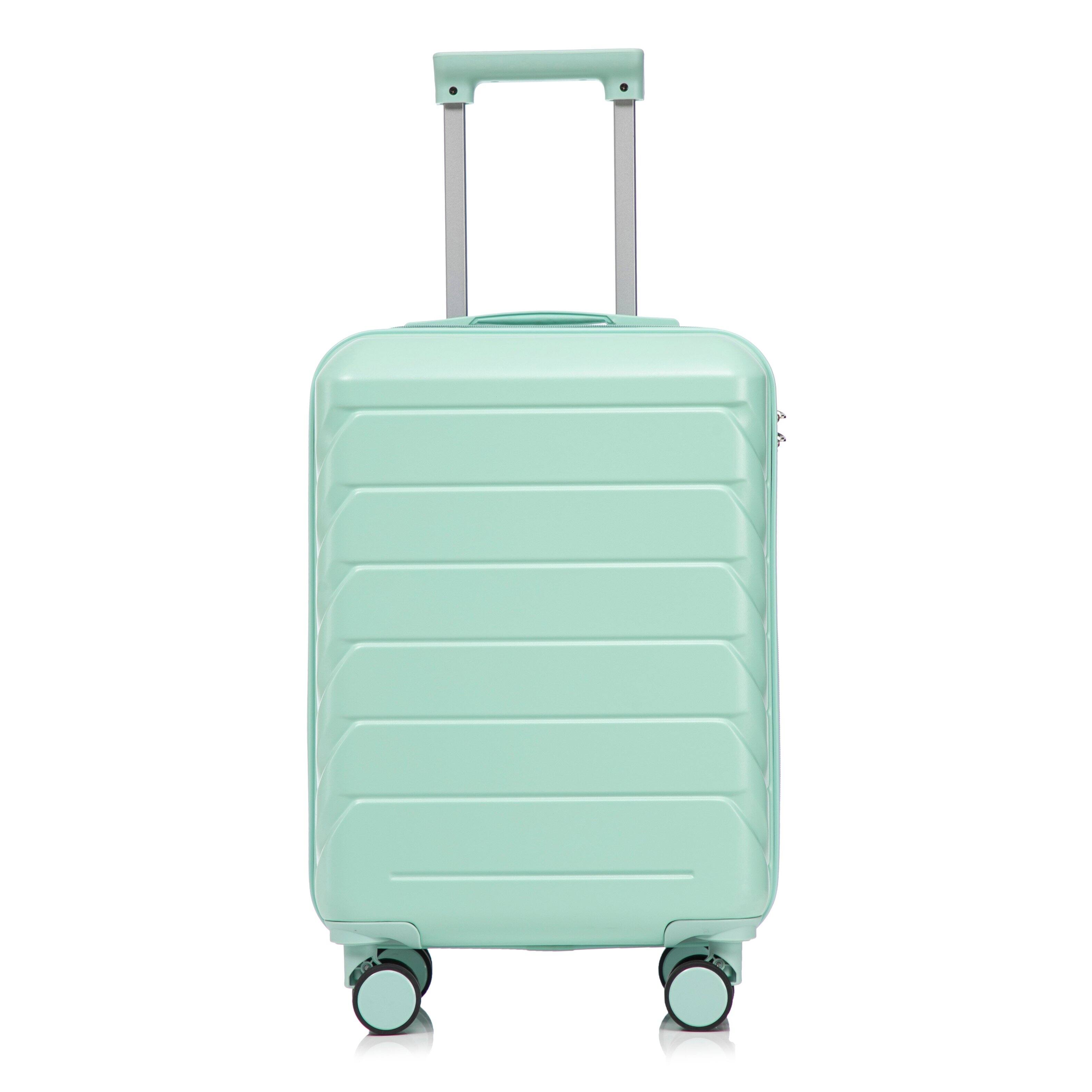 Angle. Z-Edge - 20" Hardside Checked Luggage, Suitcase with Spinner Wheels, Scratch-Resistant Hardshell Suitcase with Combination Lock - Mint Green.