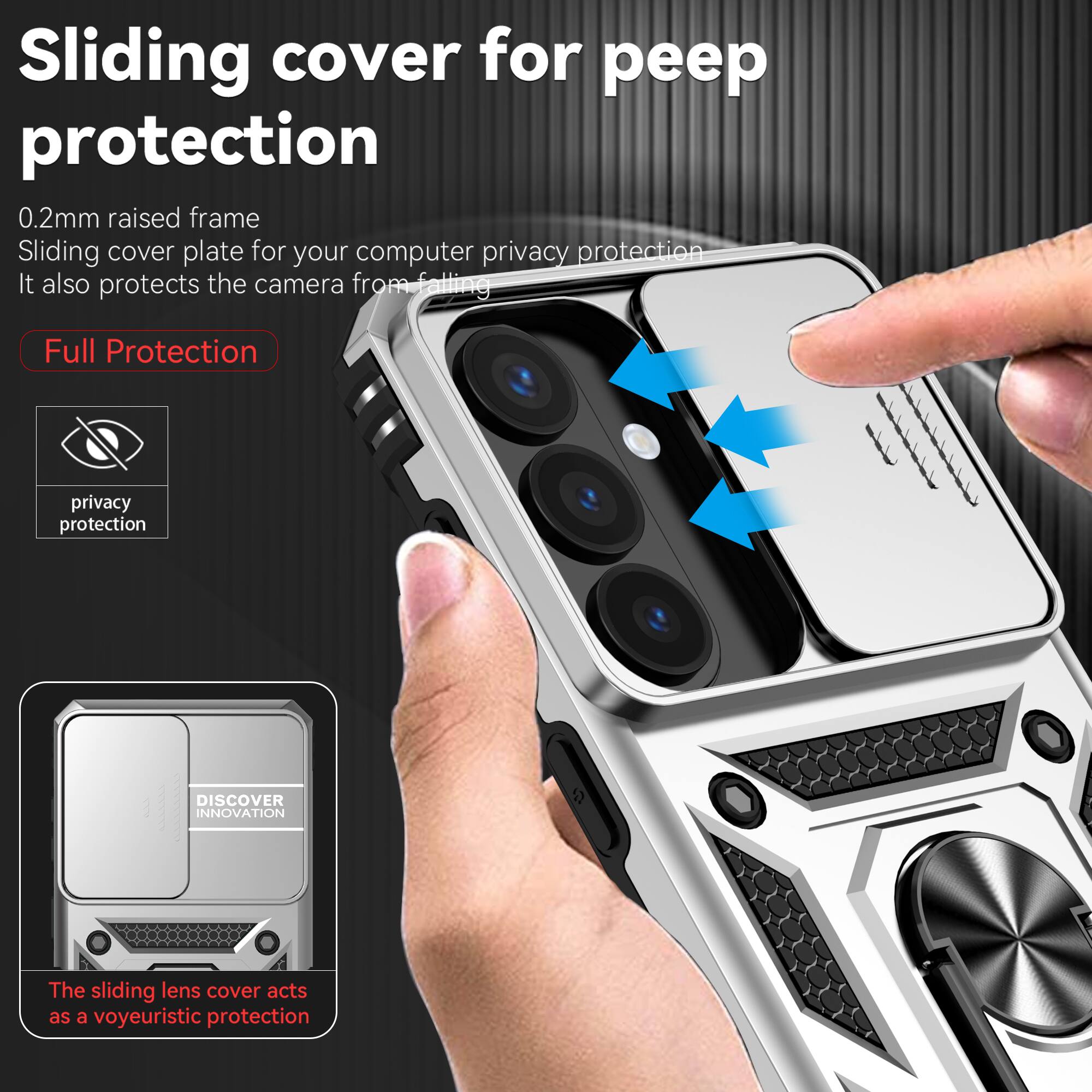 Sliding cover for peep protection

0.2mm raised frame
Sliding cover plate for your computer privacy protection
It also protects the camera from falling

Full Protection

DISCOVER INNOVATION
The sliding lens cover acts as a voyeuristic protection