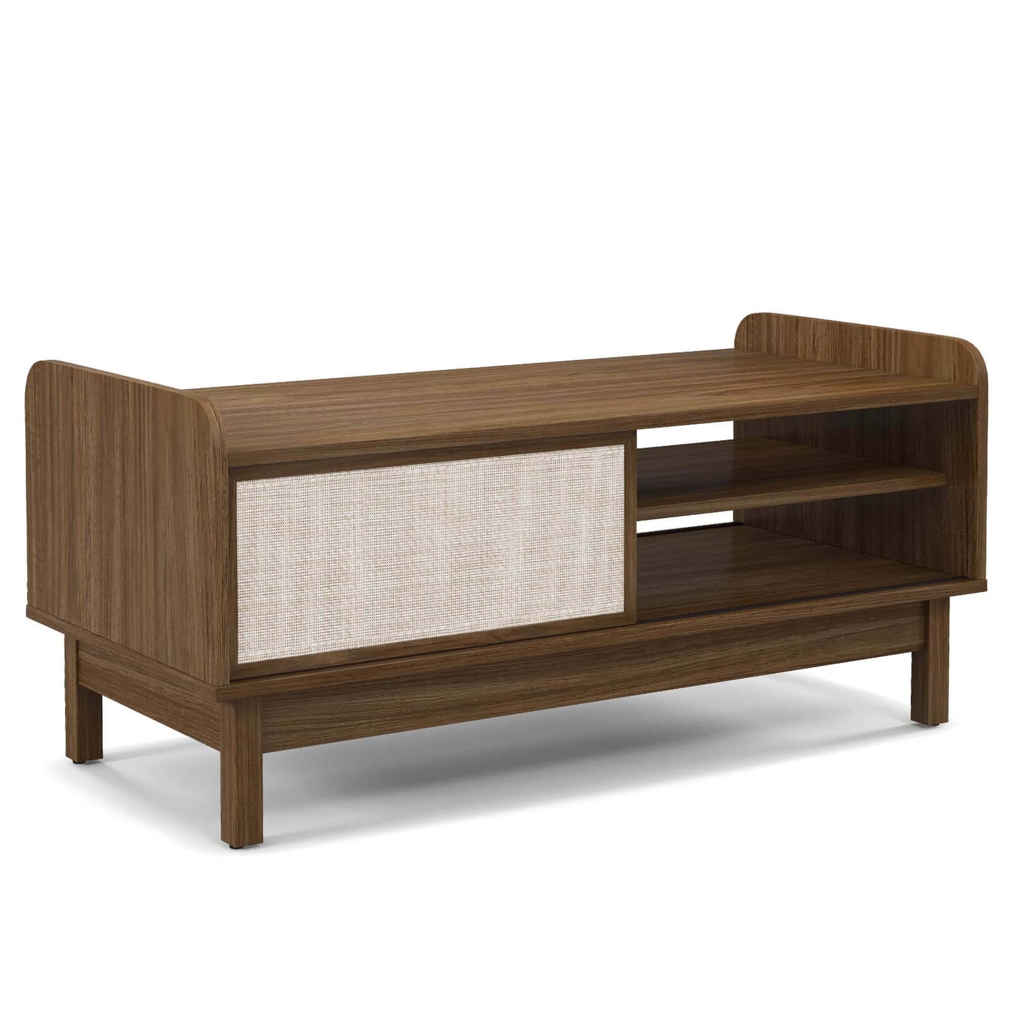 Alt View 17. Costway - Rectangular Coffee Table with Storage Weaving Sliding Door & Adjustable Shelf - Walnut.
