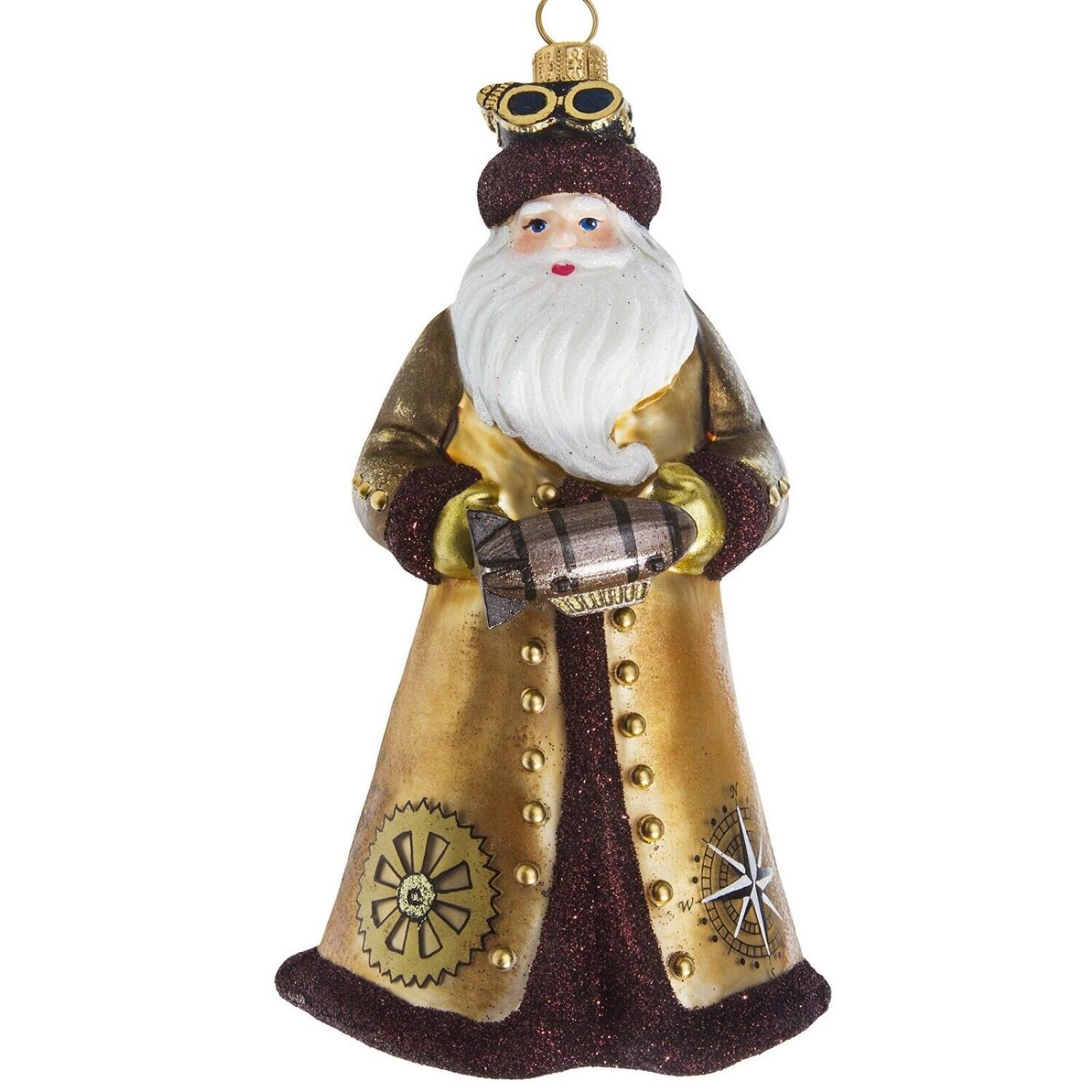 Front. Joy to the World Collectibles - Joy to the World Glitterazzi Steampunk Santa With Zeppelin Polish Glass Christmas Tree Ornament - Multicolor.