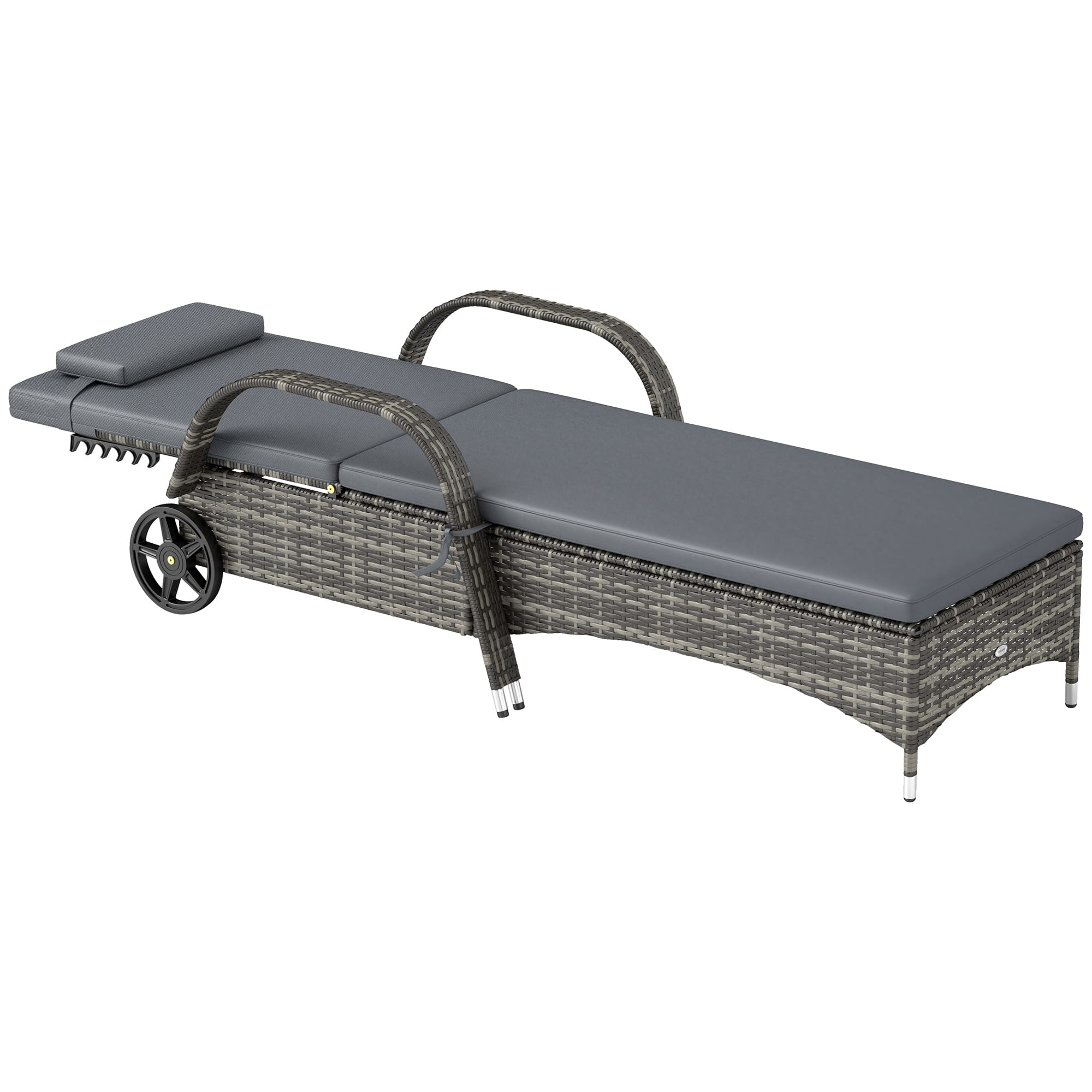 Outsunny - Chaise Lounge, 5-Level Adjustable Backrest Rattan Pool Lounge Chair with Wheels - Mixed Gray and Gray