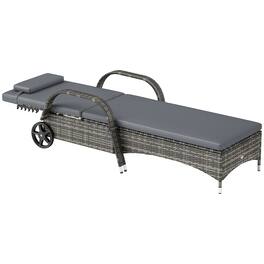 Outsunny - Chaise Lounge, 5-Level Adjustable Backrest Rattan Pool Lounge Chair with Wheels - Mixed Gray and Gray