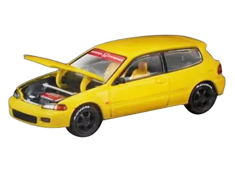 Alt View 1. Pop Race - Honda Civic EG6 RHD (Right Hand Drive) Yellow "Vancouver 2026 Event Edition" 1/64 Die Cast Model Car by Pop Race.