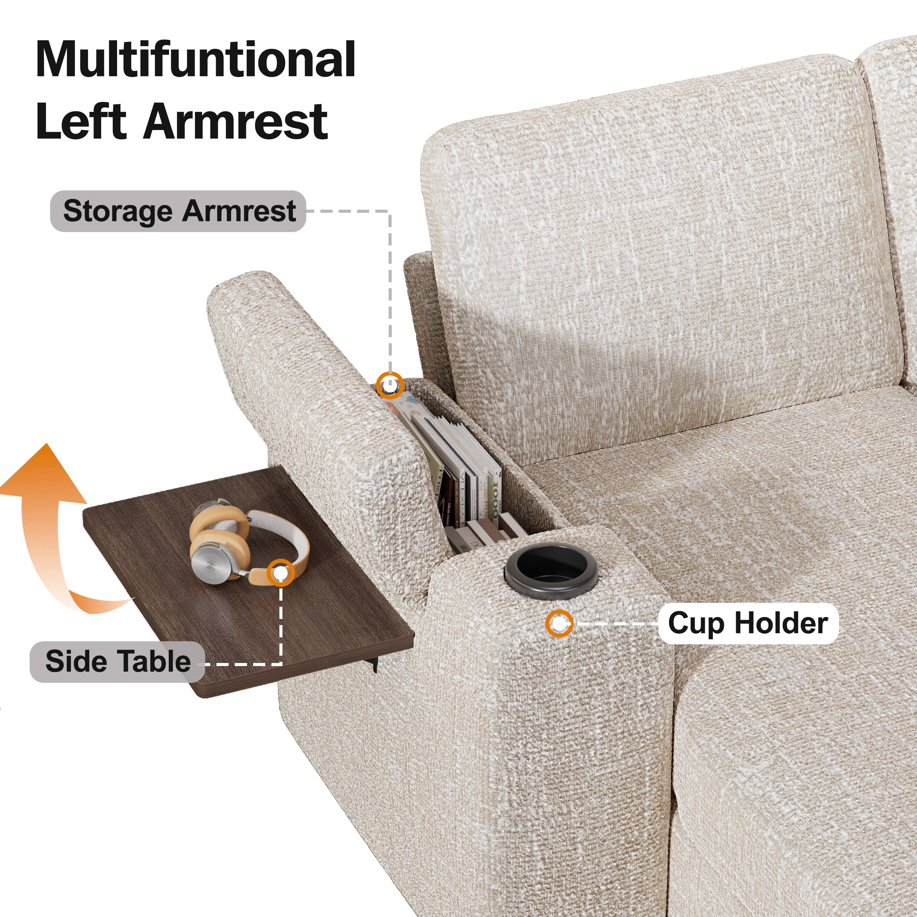 Multifunctional Left Armrest  
Storage Armrest  
Side Table  
Cup Holder