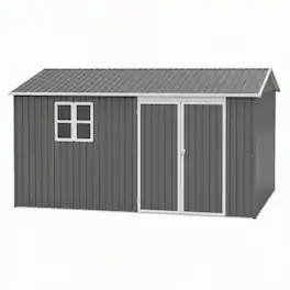 RYHNUYNE - 12x10 ft Storage Shed Galvanized Steel Lockable Doors Weatherproof Backyard Tools - Gray