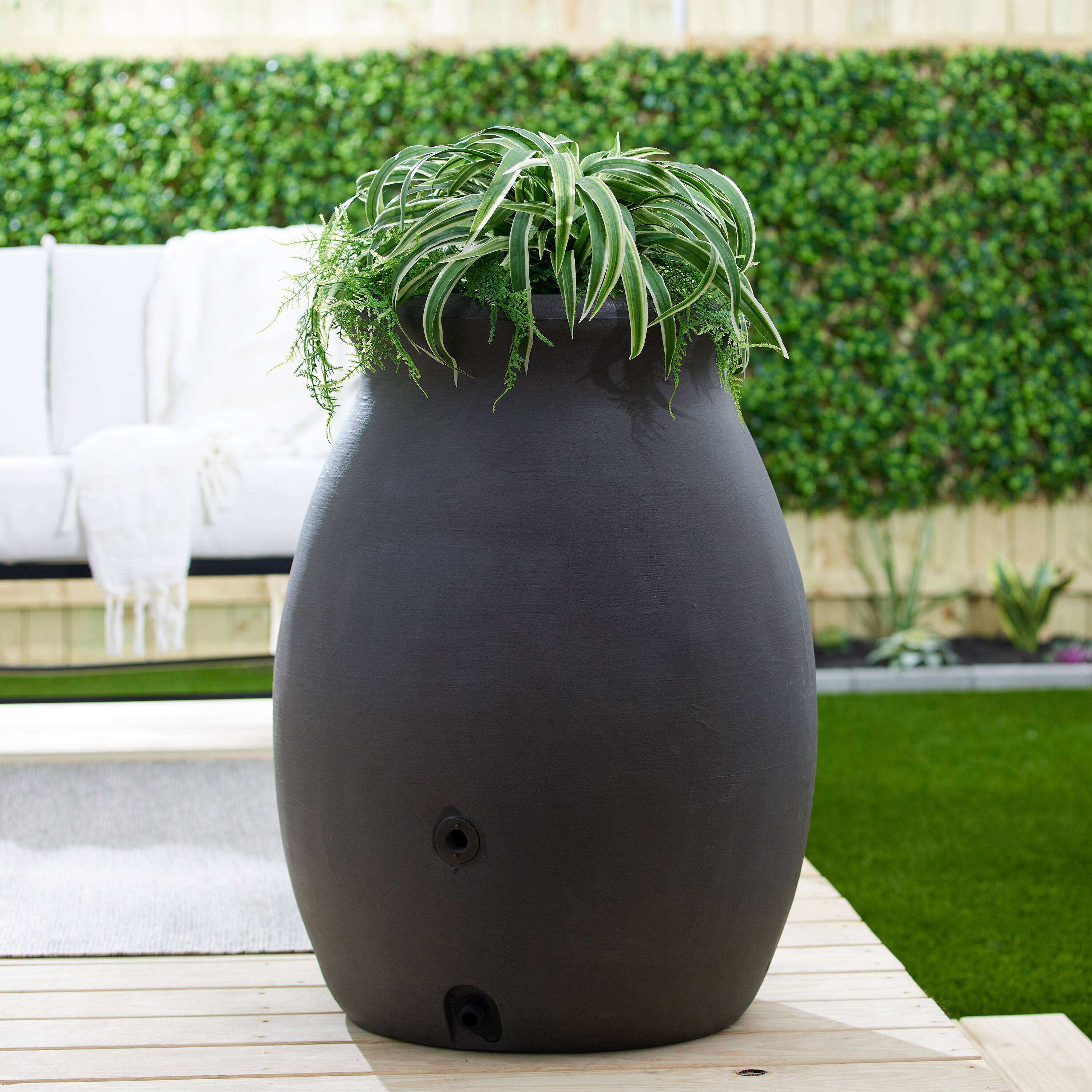 Alt View 4. Algreen Products - Algreen Castilla 50 Gallon Plastic Rain Water Collection Barrel, Brownstone - Black.