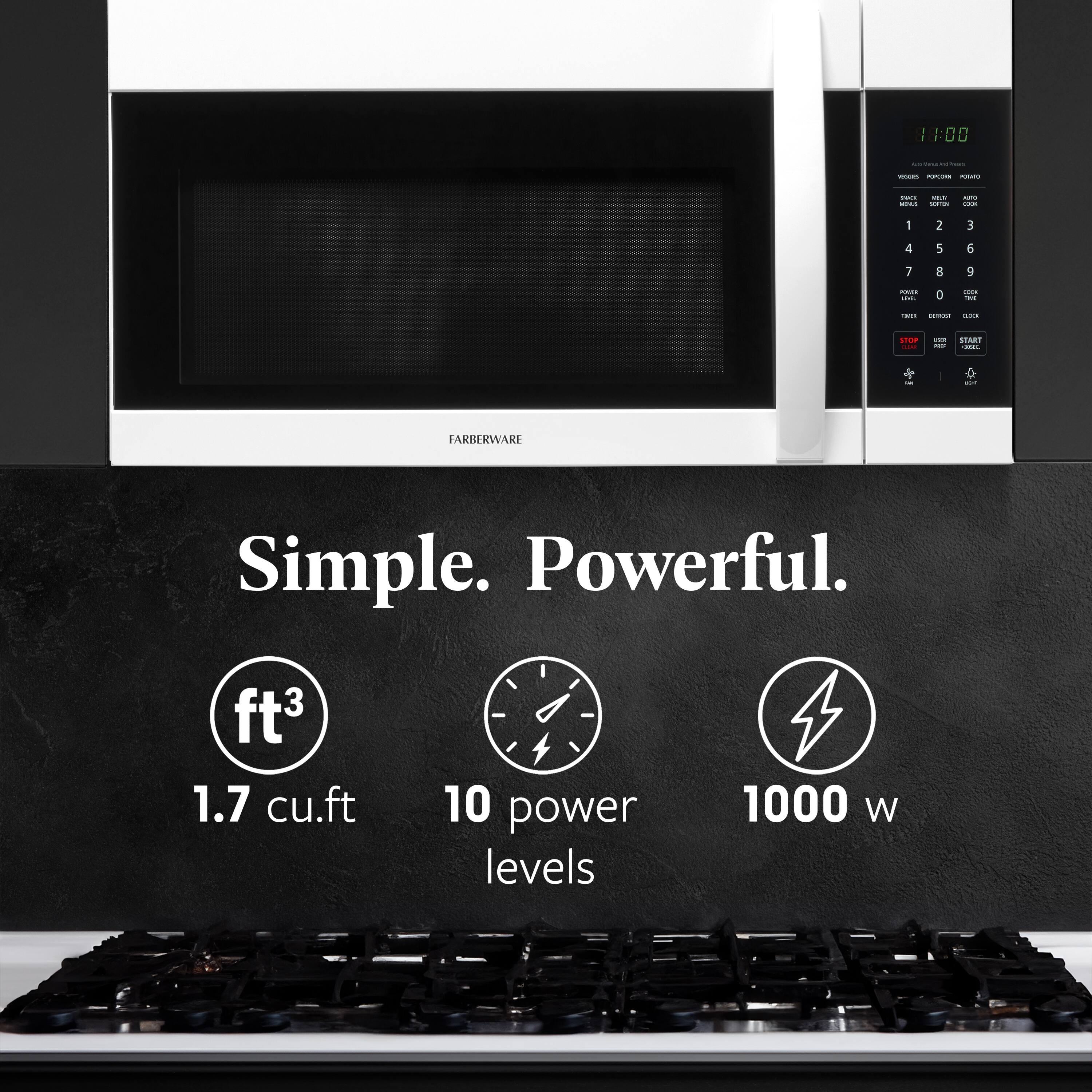 Simple. Powerful.  
1.7 cu.ft  
10 power levels  
1000 W