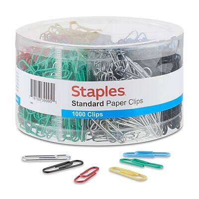Staples - #1 Paper Clips, Colors, 1000 Clips/Pack (ST40636/10590) - Assorted