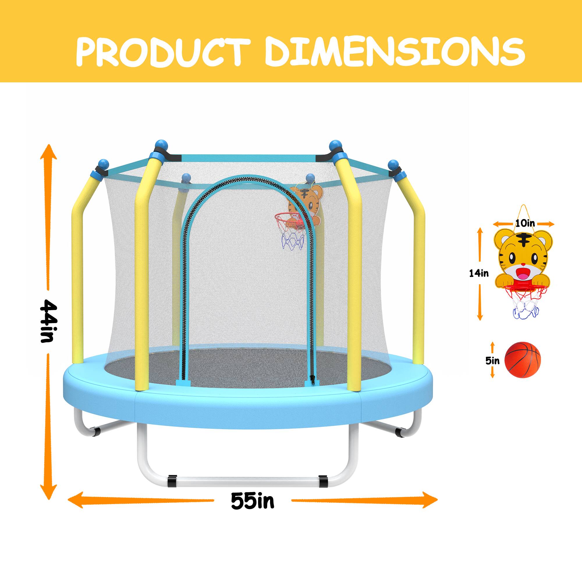 PRODUCT DIMENSIONS

- Height: 44in
- Width: 55in
- Depth: 14in
- Basketball hoop height: 10in
- Basketball diameter: 5in