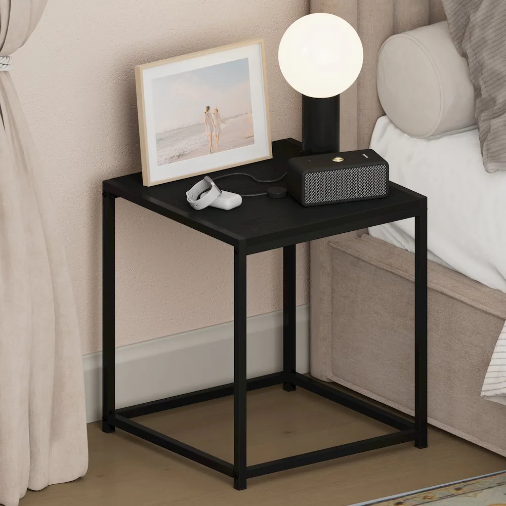 Back. Furinno - CAMNUS Night Stand, Metal Frame Nightstand, Toolless Side Table, End Table, Bedside Table - Americano.