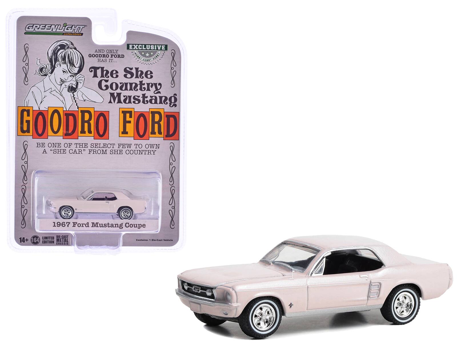 GREENLIGHT  
collectibles  

EXCLUSIVE  
AND ONLY  
GOODRO FORD  
HAS IT...  

The She  
Gountry  
Mustang  

GOODRO FORD  

BE ONE OF THE SELECT FEW TO OWN A "SHE CAR" FROM SHE COUNTRY  

1967 Ford Mustang Coupe  

14+  
LIMITED EDITION  
DIE-CAST  
CHASSIS  

Contains: 1 Die-Cast Vehicle  

GREENLIGHT  
collectibles  

EXCLUSIVE  
AND ONLY  
GOODRO FORD  
HAS IT...  

The She  
Gountry  
Mustang  

GOODRO FORD  

BE ONE OF THE SELECT FEW TO OWN A "SHE CAR" FROM SHE COUNTRY  

1967 Ford Mustang Coupe  

14+  
LIMITED EDITION  
DIE-CAST  
CHASSIS  

Contains: 1 Die-Cast Vehicle