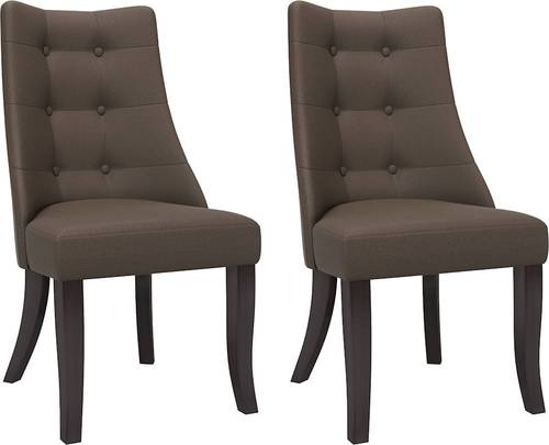 CorLiving - Antonio Button Tufted Polyester Dining Accent Chairs (Set of 2) - Espresso/Brown/Gray
