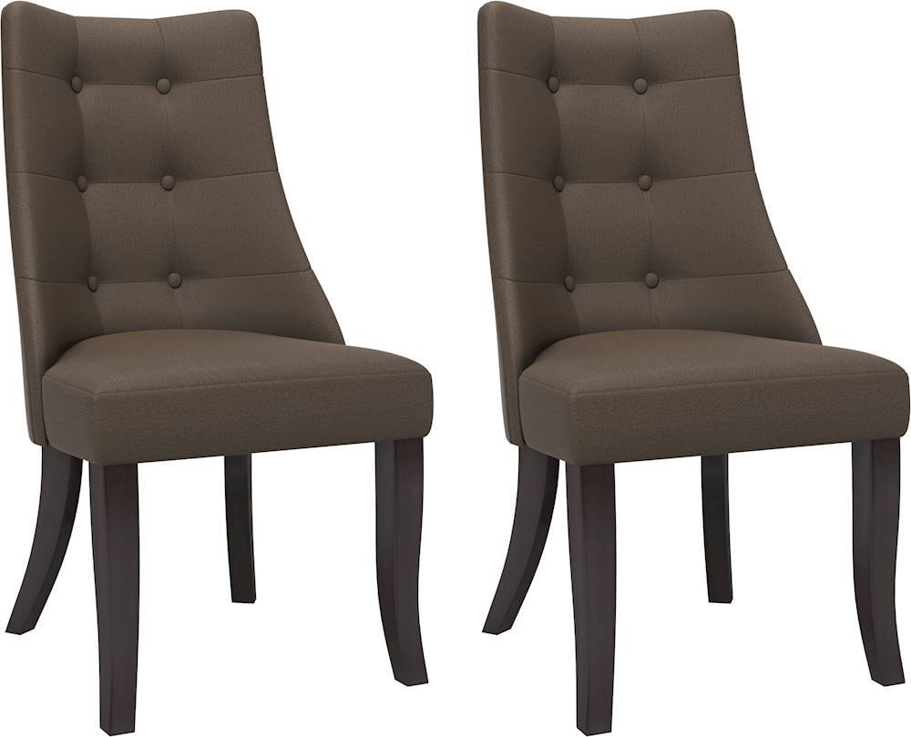 Angle View: CorLiving - Antonio Button Tufted Polyester Dining Accent Chairs (Set of 2) - Espresso/Brown/Gray