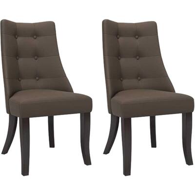 CorLiving - Antonio Button Tufted Polyester Dining Accent Chairs (Set of 2) - Espresso/Brown/Gray