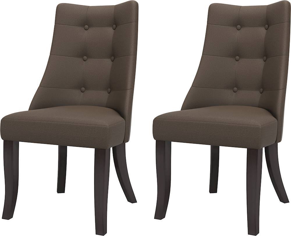 Left View: CorLiving - Antonio Button Tufted Polyester Dining Accent Chairs (Set of 2) - Espresso/Brown/Gray