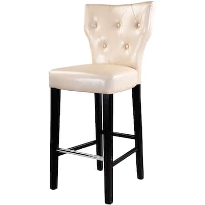 CorLiving - 4 Legs Bonded Leather And Rubberwood Stools (set of 2) - Cream, Dark espresso