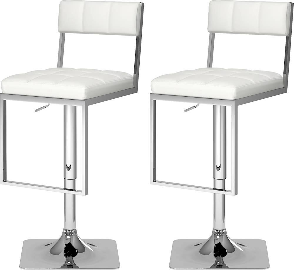 Left View: CorLiving - Bar Leatherette Chair (Set of 2) - White; Chrome