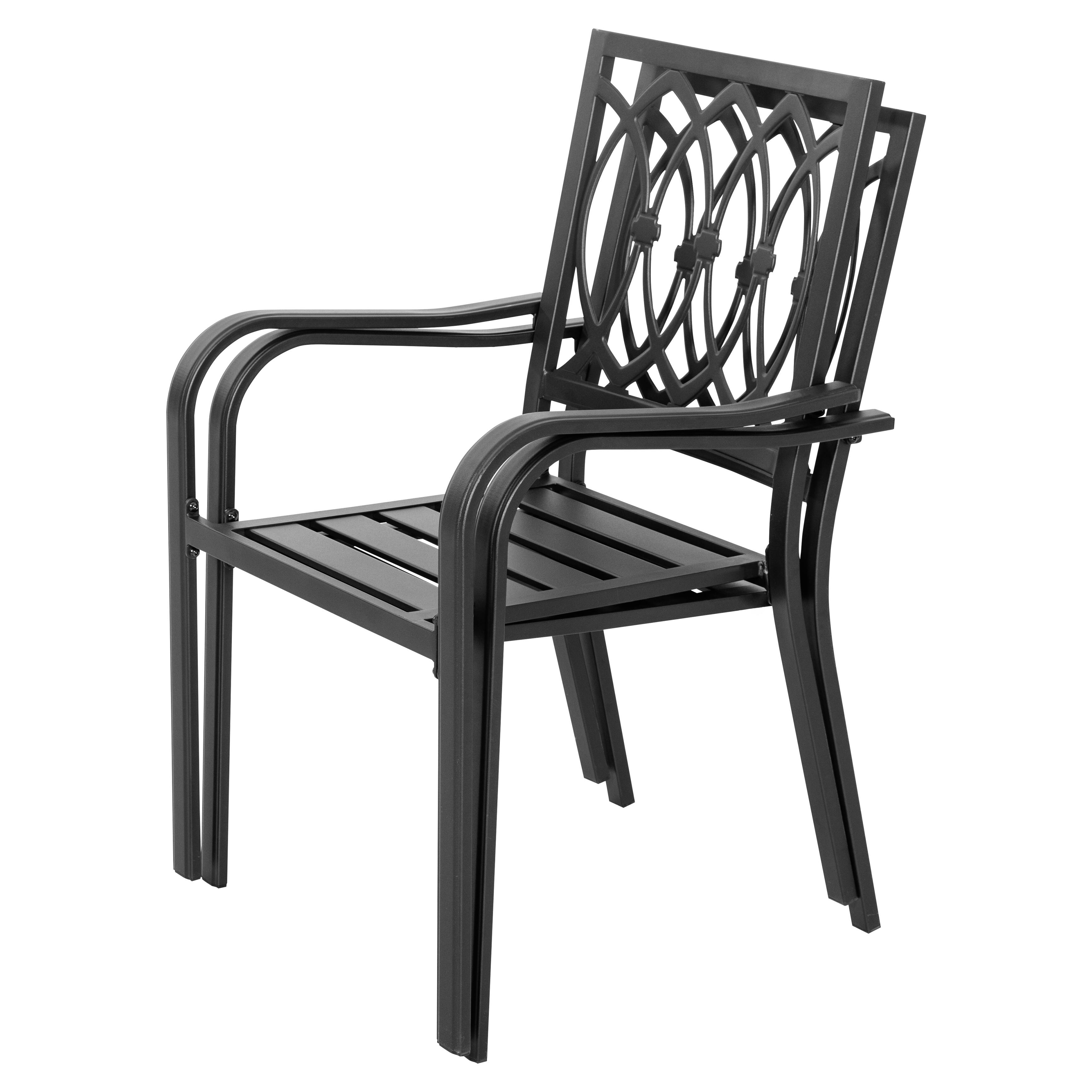 Alt View 6. Nuu Garden - Patio 2-Piece Dining Chairs, Ventilated Slatted Seat and Curved Armrests - Black.