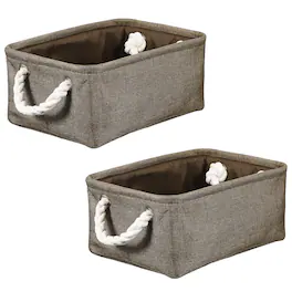 Unique Bargains - 2pcs Fabric Storage Bins, 12x8.3x5 Inch Foldable Cubes with Rope Handles for Home Office Shelves Closet - Brown