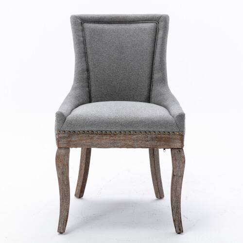 Back. LUCKY ONE - Assembled Ultra Side Dining Chair Set of 2 Thickened Fabric Chairs with Solid Wood Legs Bronze Nailhead - Gray.