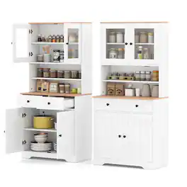 Costway - Pantry Cabinet 67" Tall Kitchen Floor Cabinet with 2 Removable Shelves 2 Drawers - White