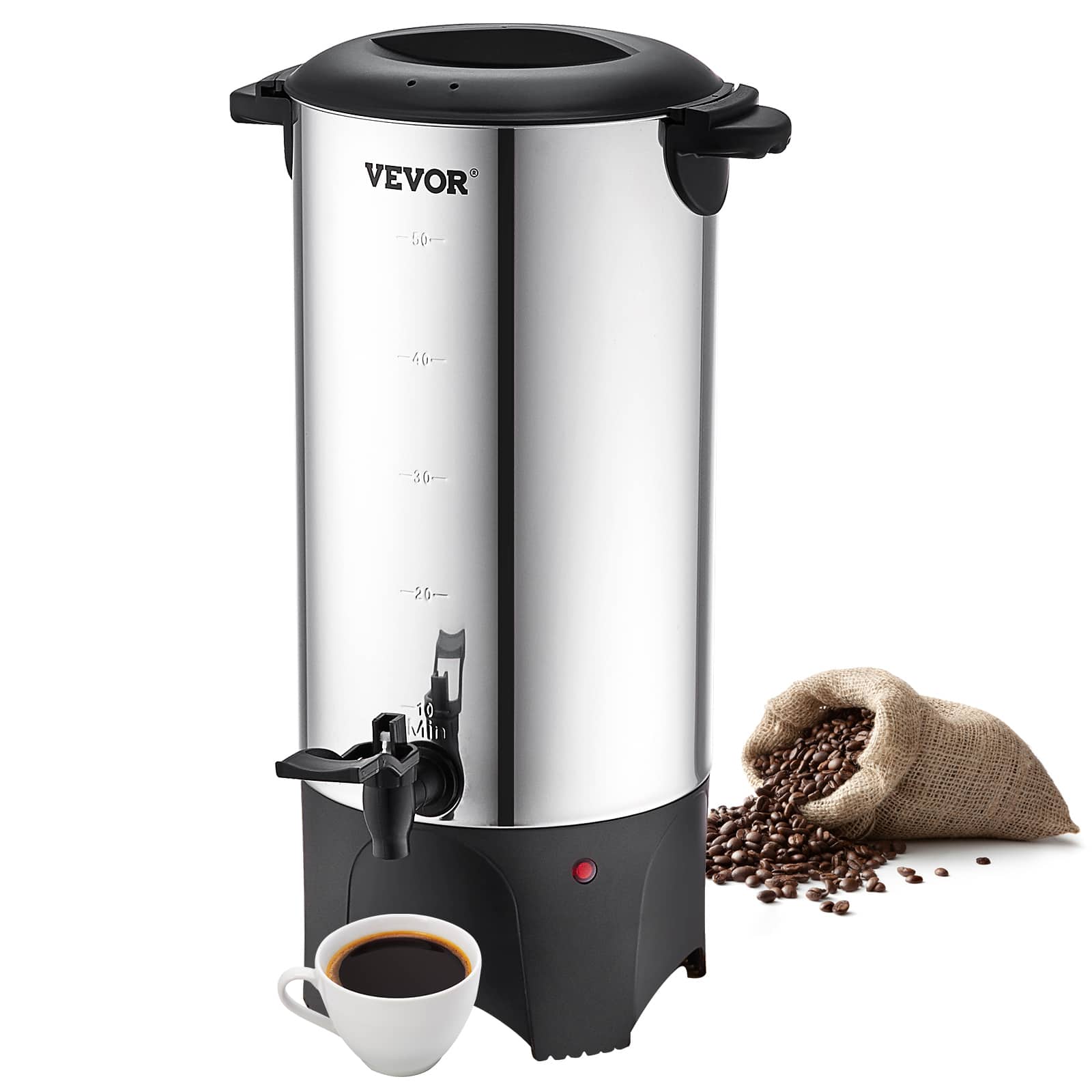 VEVOR - Commercial Coffee Urn, 50 Cups Stainless Steel Large Coffee Dispenser, 1000W 110V Electric Coffee Maker Urn For Quick - Silver;Black