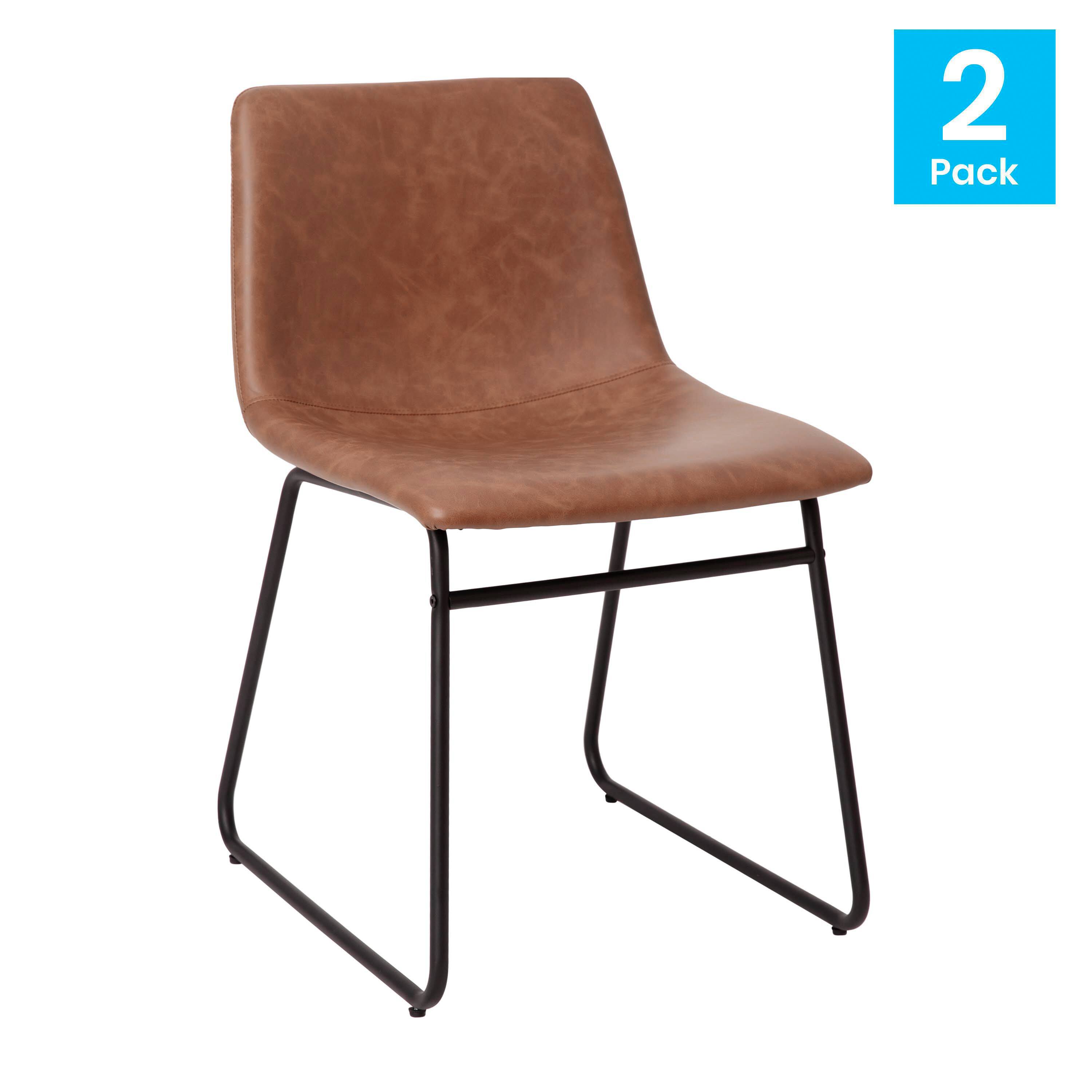 Alt View 2. Emma + Oliver - 18 Inch Indoor Dining Table Chairs, LeatherSoft Upholstery-Set of 2 - Light Brown LeatherSoft/Black Frame.